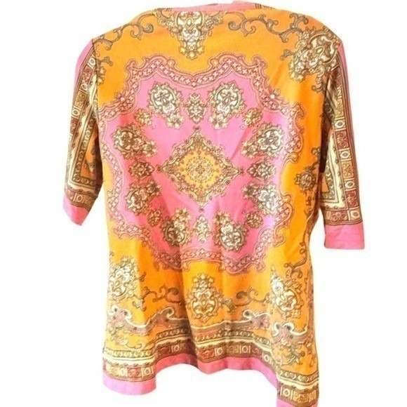 Vibrant Baroque Mandala Scarf Print Blouse Pink Orange Boho Chic Top Petite L - Picture 3 of 9